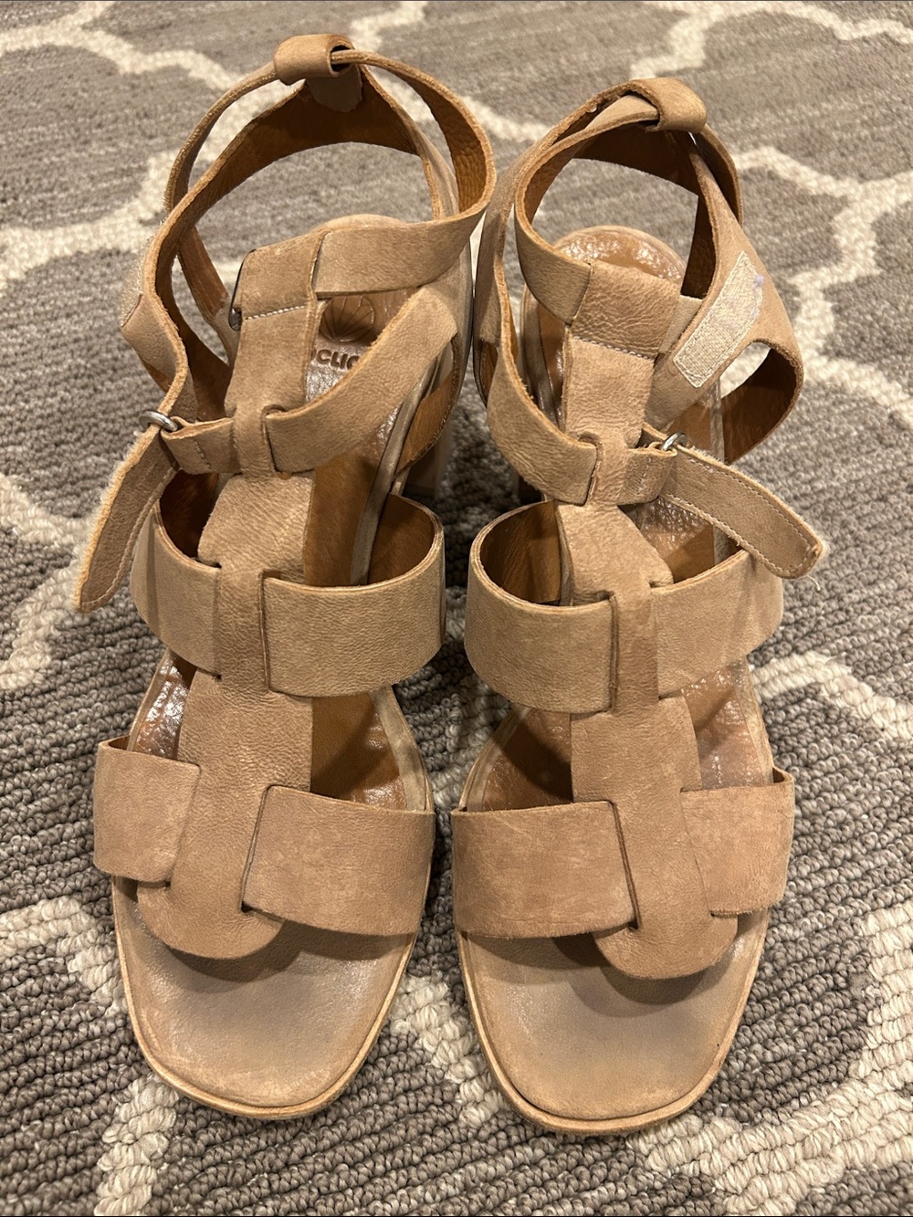 COCLICO Tan Suede Strappy Block Heel Sandals